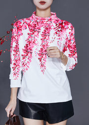 White Cotton Shirt Turtle Neck Floral Print Spring