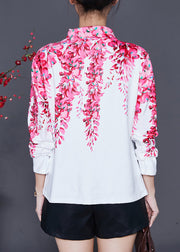 White Cotton Shirt Turtle Neck Floral Print Spring