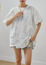 White Cotton Tanks Asymmetrical Design Wrinkled Summer