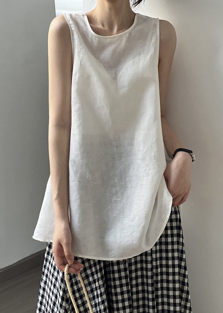 White Cozy Solid Cotton Top O Neck Summer