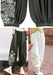 White Drawstring Pockets Elastic Waist Lantern Pants Fall