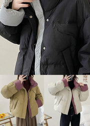 White Duck Down Puffer Short Coat Zip Up Stand Collar Winter