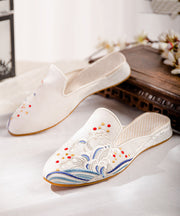 White Embroideried Cotton Fabric Chinese Style Splicing Flat Slide Sandals