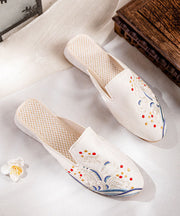 White Embroideried Cotton Fabric Chinese Style Splicing Flat Slide Sandals