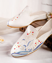 White Embroideried Cotton Fabric Chinese Style Splicing Flat Slide Sandals