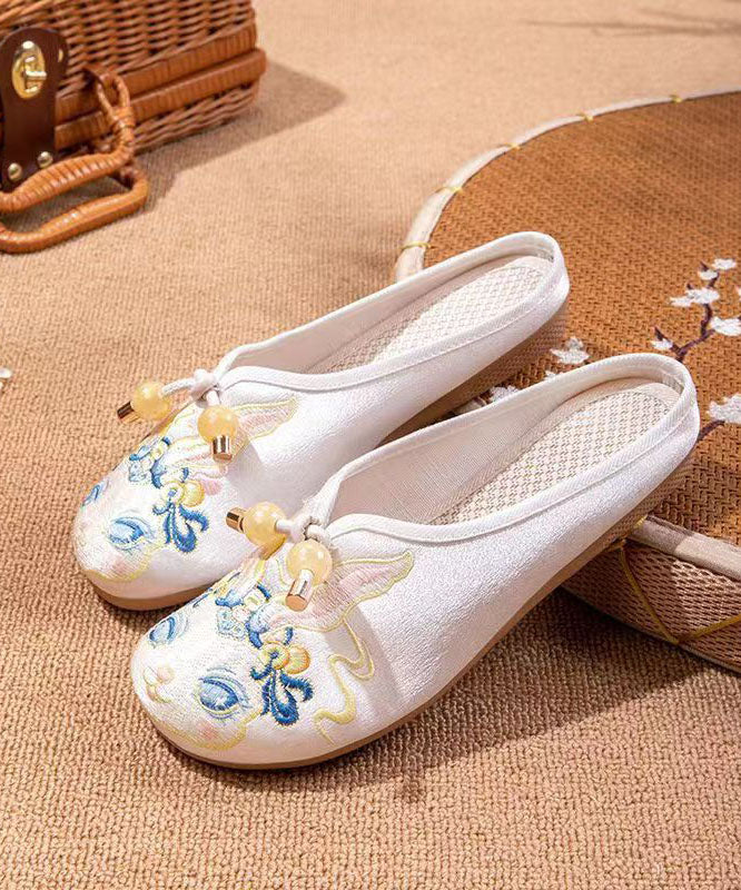 White Embroideried Splicing Flat Slippers Shoes Women