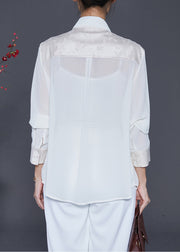 White Jacquard Silk Fake Two Piece Shirt Top Chinese Button Tasseled Fall