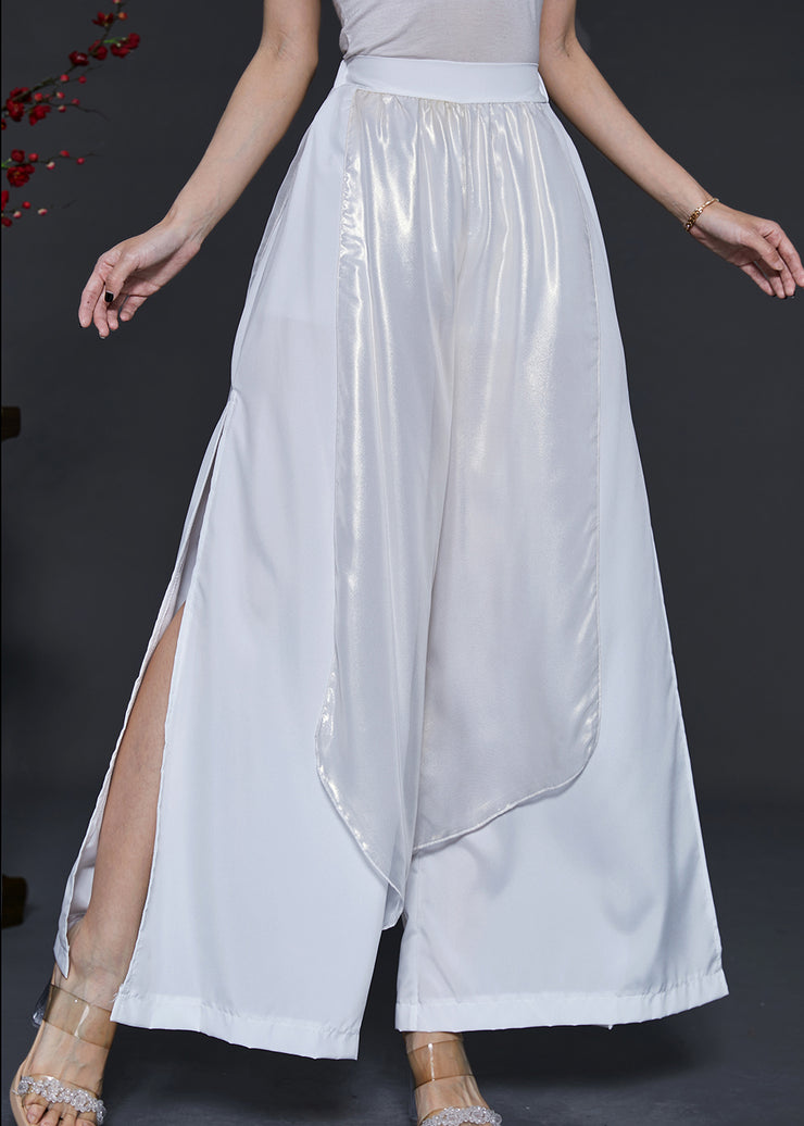 White Layered Chiffon Wide Leg Pants Elastic Waist Summer