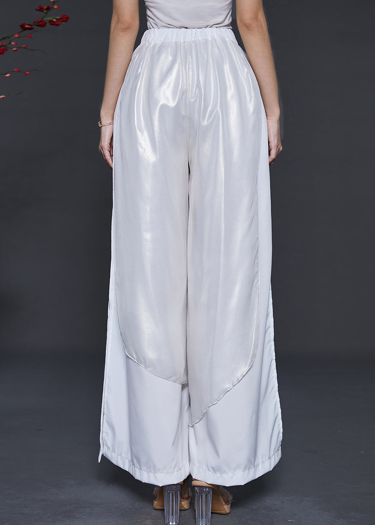 White Layered Chiffon Wide Leg Pants Elastic Waist Summer