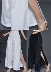 White Layered Chiffon Wide Leg Pants Elastic Waist Summer