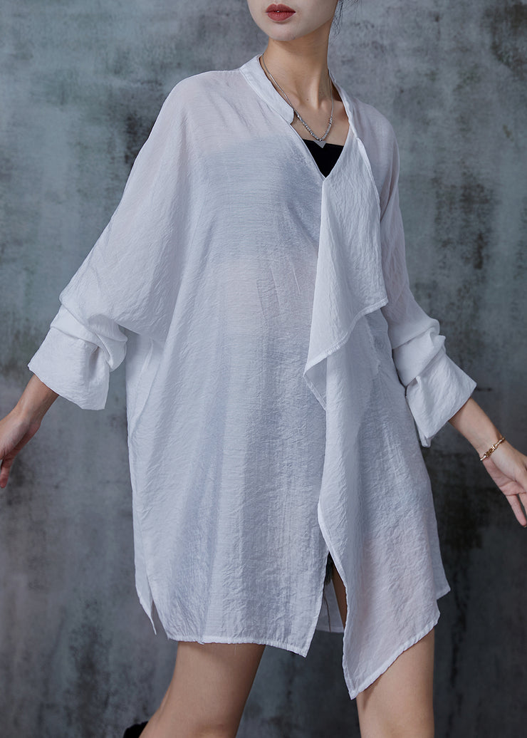 White Loose Cotton Shirt Top Asymmetrical Design Fall