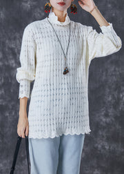 White Loose Knit Shirt Top Turtle Neck Fall