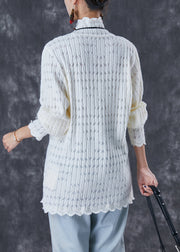 White Loose Knit Shirt Top Turtle Neck Fall