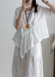 White Loose Linen Shirts Asymmetrical Zippered Summer