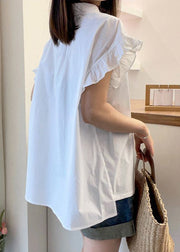 White Low High Design Cotton Top Peter Pan Collar Short Sleeve