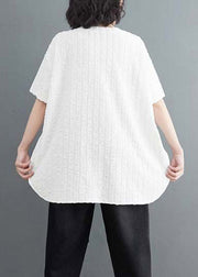 White O-Neck Side Open Cotton Top Short Sleeve