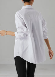 White Oversized Cotton Shirt Peter Pan Collar Pocket Fall