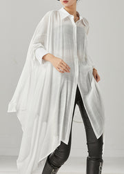 White Oversized Cotton Shirts Asymmetrical Spring