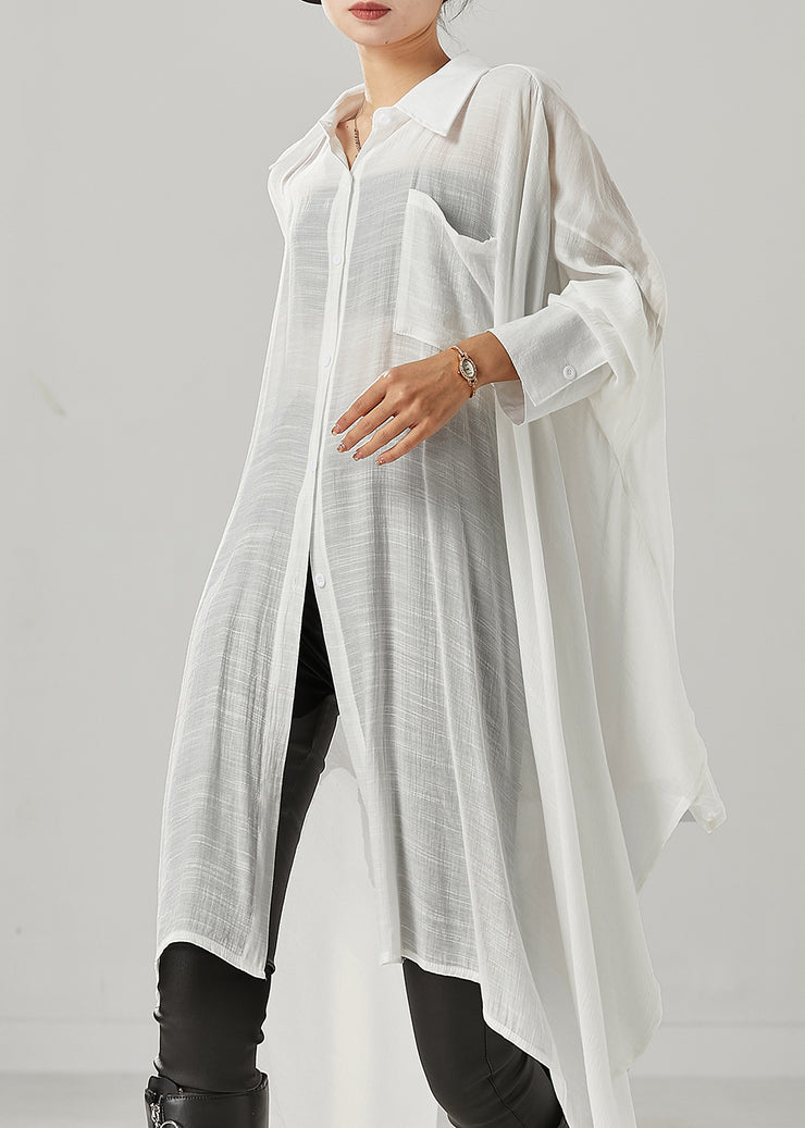 White Oversized Cotton Shirts Asymmetrical Spring