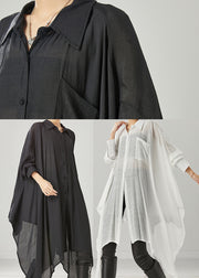 White Oversized Cotton Shirts Asymmetrical Spring