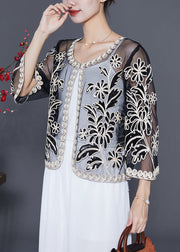 White Oversized Tulle Cardigans Embroideried Sequins Summer