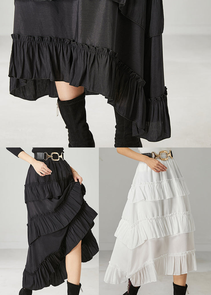 White Patchwork Cotton Skirts Layered Ruffled Spring