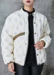 White Patchwork Duck Down Puffer Jacket Stand Collar Spring