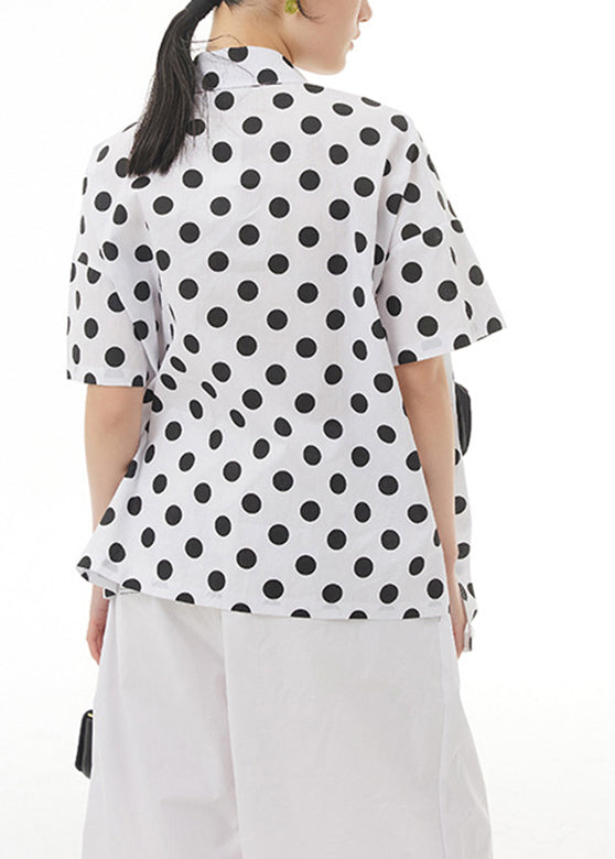 White Patchwork Floral Button Cotton Top Short Sleeve