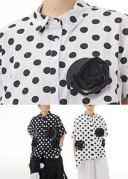 White Patchwork Floral Button Cotton Top Short Sleeve