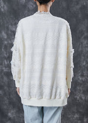 White Patchwork Lace Cardigan Oversized Nail Bead Spring