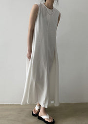 White Patchwork Loose Solid Long Dress Sleeveless