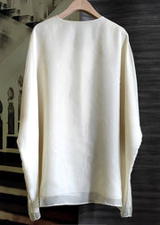 White Patchwork Silk Tops Embroideried Chinese Button Long Sleeve