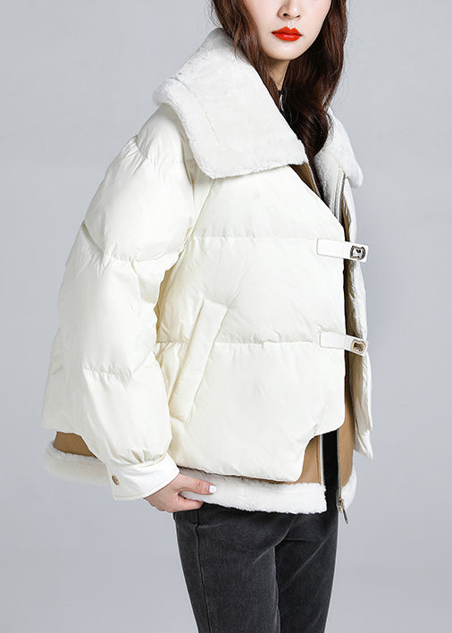 White Pockets Patchwork False Two Pieces Fine Cotton Filled Puffer Jacket Winter