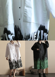 White Pockets Print Cotton Shirts Coat Peter Pan Collar Spring