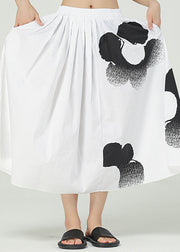 White Print Cotton A Line Skirts Elastic Waist Oversized Summer