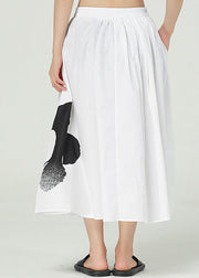 White Print Cotton A Line Skirts Elastic Waist Oversized Summer