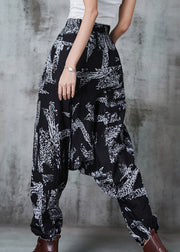 White Print Cotton Harem Pants Oversized Spring