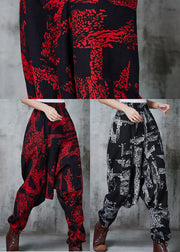 White Print Cotton Harem Pants Oversized Spring