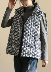 White Print Pockets Patchwork Duck Down Waistcoat Zip Up Winter