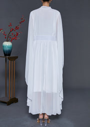 White Silm Fit Chiffon Dance Dress Flare Sleeve