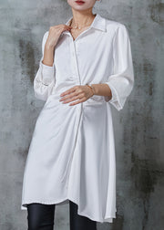 White Silm Fit Chiffon Dress Asymmetrical Wrinkled Spring