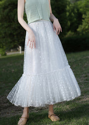 White Solid Dot Tulle Summer Skirts High Waist