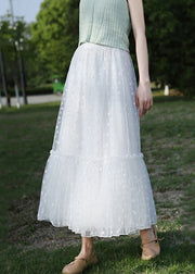 White Solid Dot Tulle Summer Skirts High Waist