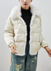 White Thick Duck Down Down Coat Oversized Fox Collar Chinese Button Winter