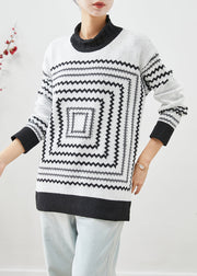 White Thick Knit Tops Oversized Print Winter