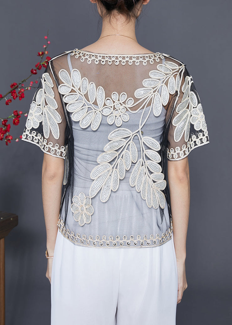 White Tulle Cardigan Sequins Embroideried Summer