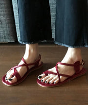 Wine Red Faux Leather Splicing Hollow Out Thong Sandals