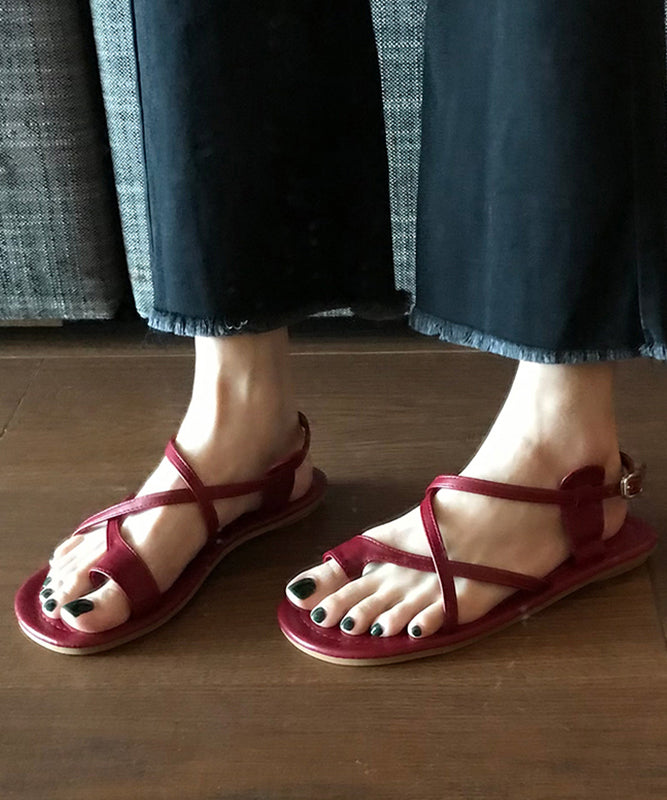 Wine Red Faux Leather Splicing Hollow Out Thong Sandals