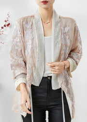 Women Apricot Embroidered Silk Cotton Cardigan Summer