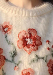 Women Apricot Embroidered  Cozy Cotton Knit Sweater Winter